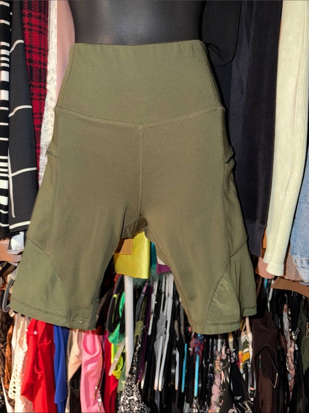 High-Rise Olive Bike Shorts with Side Pockets